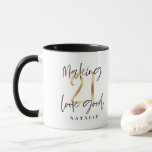 Black and gold 21st birthday modern script stylish mug<br><div class="desc">Modern black and gold 21st birthday gift. Part of a elegant stylish collection</div>