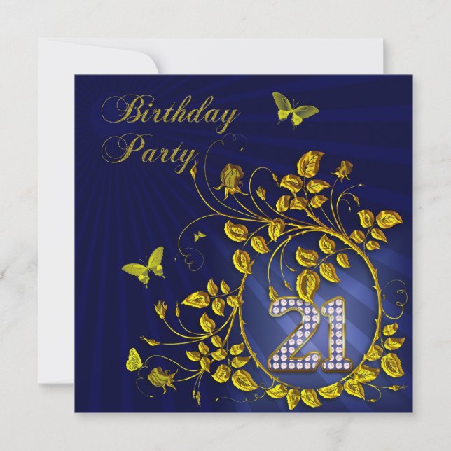 Black and Gold 21st Birthday party Invitation (Front)