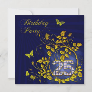 Black and Gold 25th Birthday party Invitation