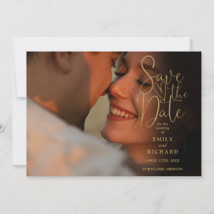 Black And Gold 2 Photo Elegant Script Wedding  Save The Date