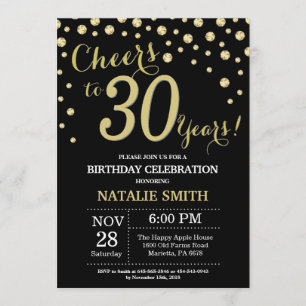 Black and Gold 30th Birthday Diamond Invitation