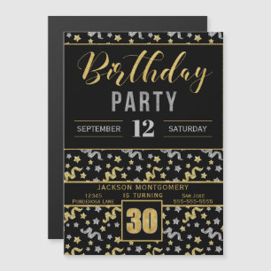 Black and Gold 30th Birthday Party Confetti Magnetic Invitation