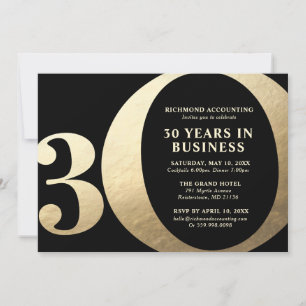 Black and Gold 30th Business Anniversary Invitation