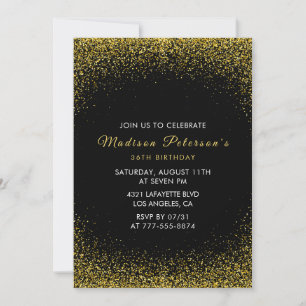 Black and Gold 36th birthday Glam Glitter Invitation