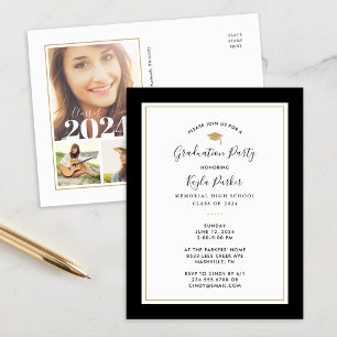 Black and Gold 3 Photo Graduation Party Invitation