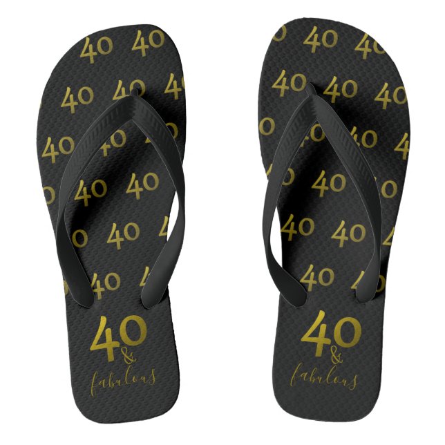 Black And Gold 40 & Fabulous Thongs (Footbed)