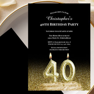 Black and Gold 40th Birthday Invitation For Him