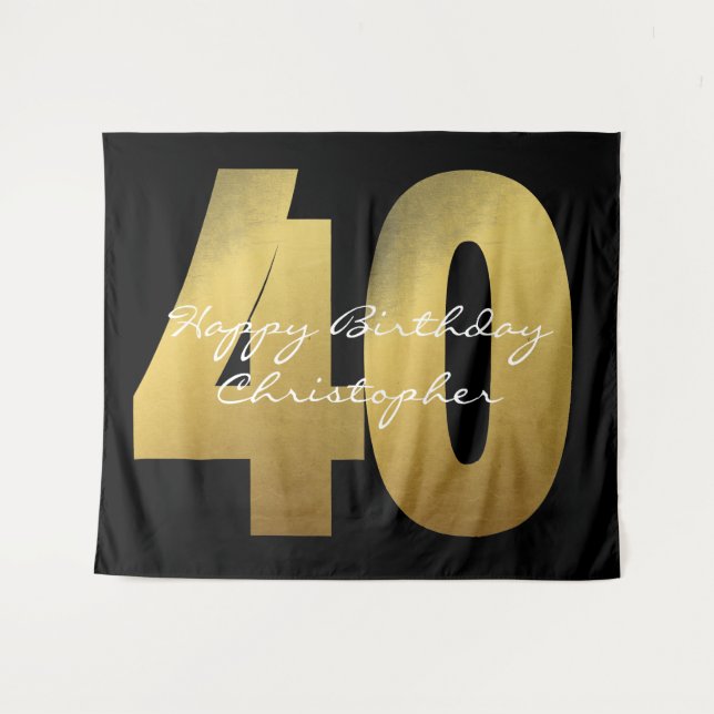 Black and Gold 40th Birthday Tapestry (Front (Horizontal))