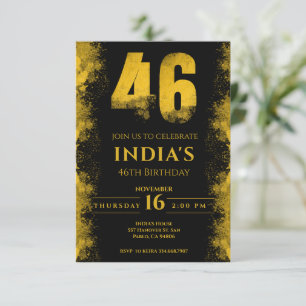 Black And Gold 46th Birthday Party Invitation