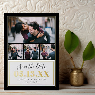 Black and Gold 4 Photo Save the Date Real