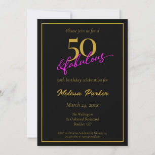Black and Gold 50 and Fabulous 50th Birthday Invitation