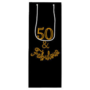 Black and Gold 50 and Fabulous  Wine Gift Bag