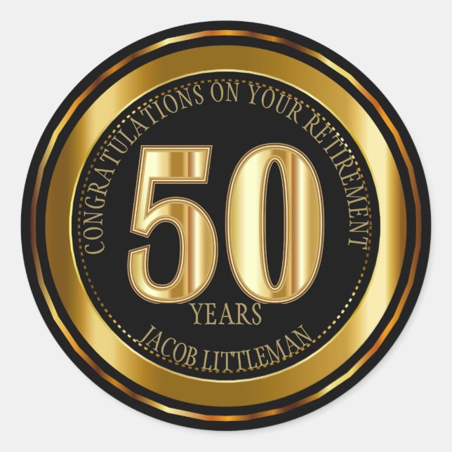 Black and Gold - 50 Years Classic Round Sticker (Front)