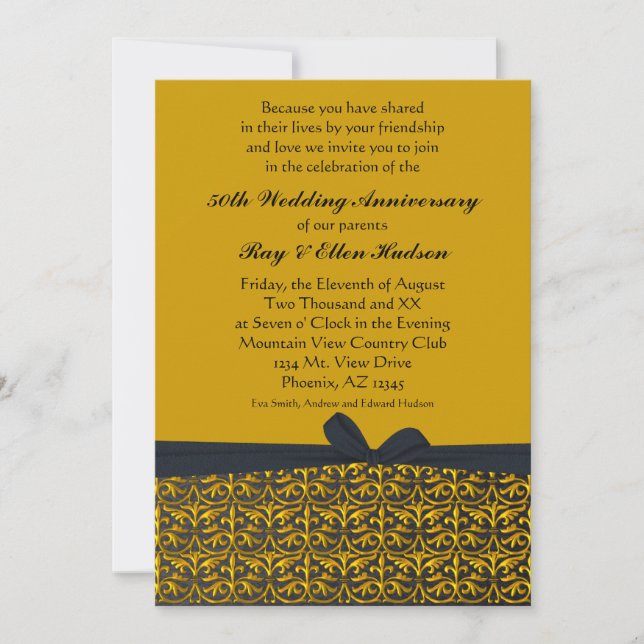 Black and Gold 50th Anniversary Invitations (Front)