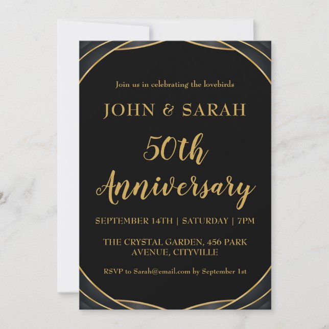 black and gold 50th anniversary party invitations (Front)