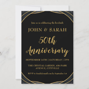 black and gold 50th anniversary party invitations