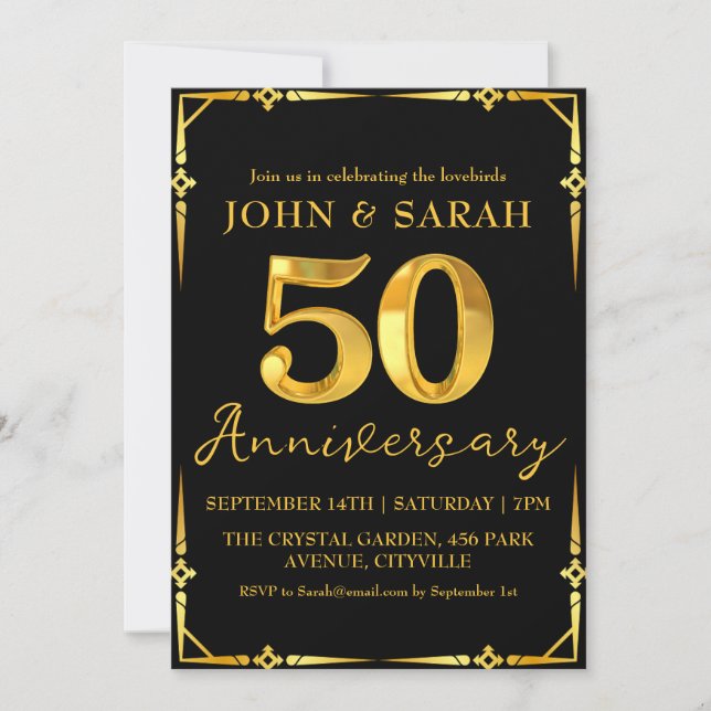 black and gold 50th anniversary party invitations (Front)