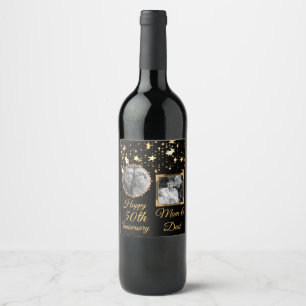 Black and Gold 50th Anniversary Personalised Photo Wine Label