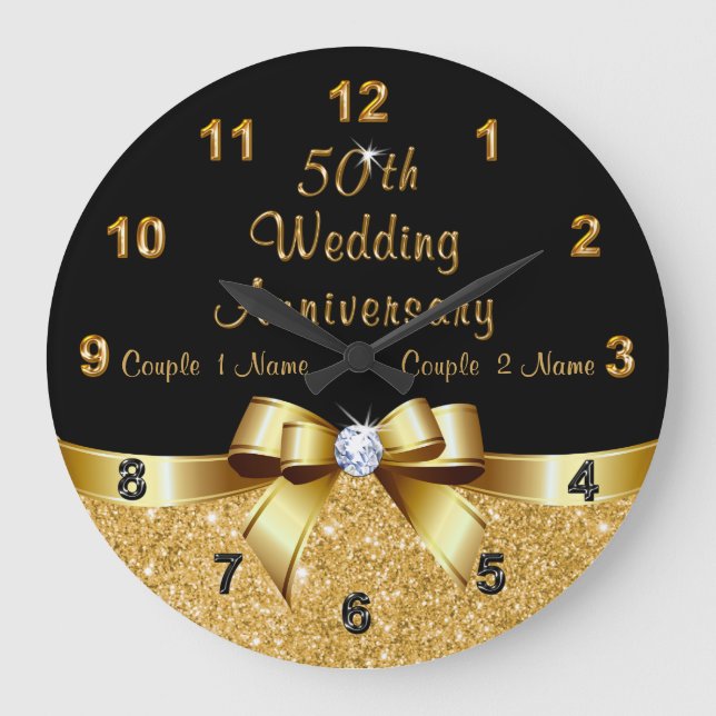Black and Gold 50th Anniversary Present Ideas Large Clock (Front)