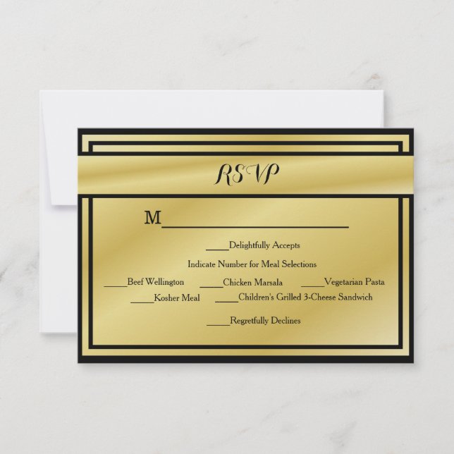 Black And Gold 50th Anniversary RSVP w/ Meals Card (Front)