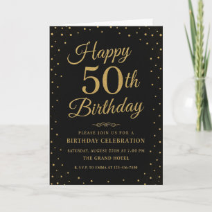 Black and Gold 50th Birthday Elegant Script Invitation