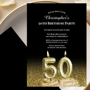 Black and Gold 50th Birthday Invitation For Him