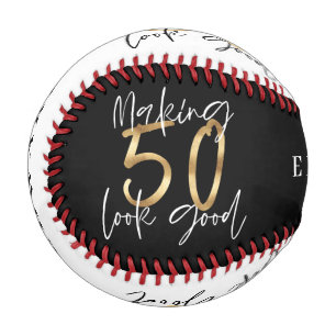 Black and gold 50th birthday modern chic baseball