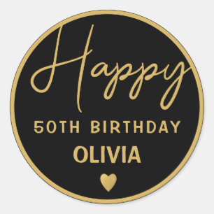  Black And Gold 50th Birthday Party Classic Round Sticker