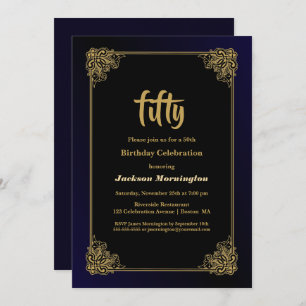 Black and Gold 50th Birthday Party Invitation