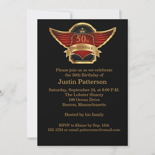 Black and Gold 50th Birthday Party Invitation (Front)