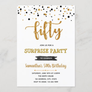 Black and gold 50th birthday party invitation