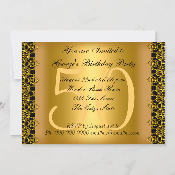 Black And Gold 50th Birthday Party Invitation Zazzle