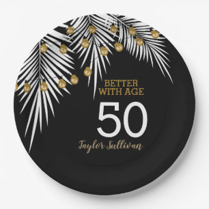 Black and Gold 50th Birthday Party Paper Plate