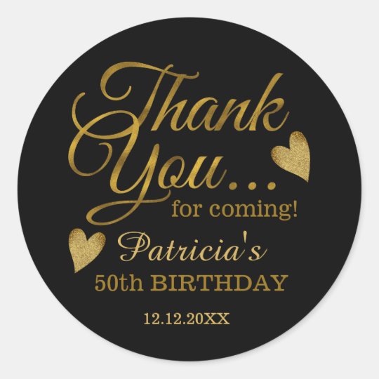 Black And Gold 50th Birthday Thank You Classic Round Sticker Zazzle