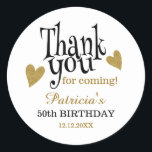 Black And Gold 50th Birthday Thank You Favour Classic Round Sticker<br><div class="desc">50th birthday thank you stickers in classy gold typography .</div>