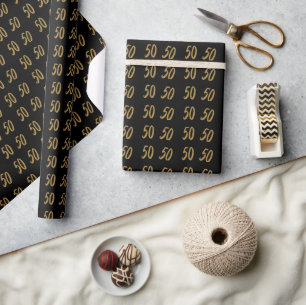 Black and Gold 50th Birthday Wrapping Paper