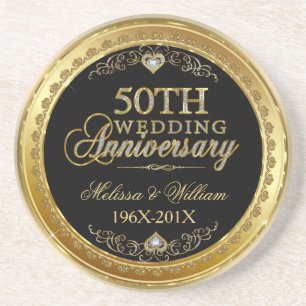 Black And Gold 50th Wedding Anniversary Design Coaster