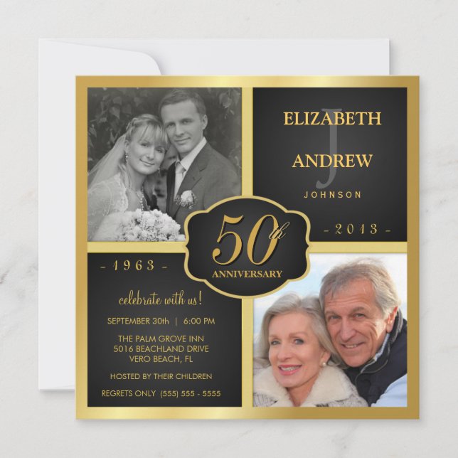 Black and Gold 50th Wedding Anniversary Invitation (Front)