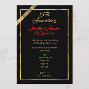 Black and gold 50th wedding anniversary invitation