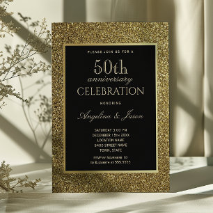 Black and Gold 50th Wedding Anniversary Invitation