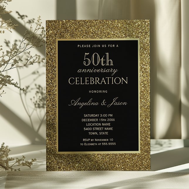 Black and Gold 50th Wedding Anniversary Invitation (Creator Uploaded)