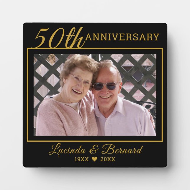 Black And Gold 50th Wedding Anniversary Photo Plaque (Front)