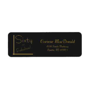 Black and Gold 60 & Fabulous 60th Birthday Party Return Address Label