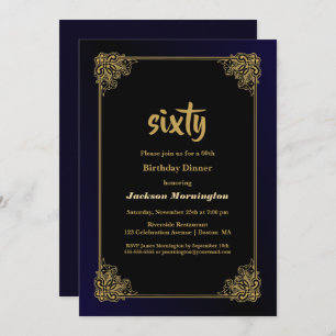 Black and Gold 60th Birthday Dinner Invitation
