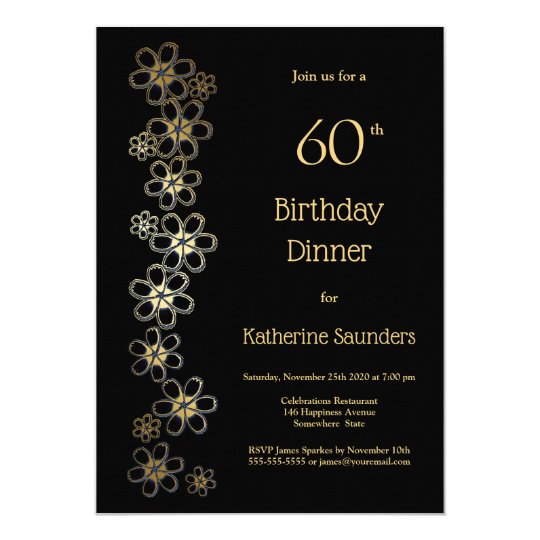 Black And Gold 60th Birthday Dinner Party Invitation Au 