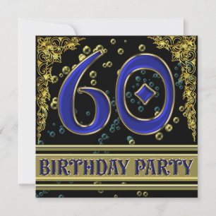 Black and Gold 60th Birthday party Invitation