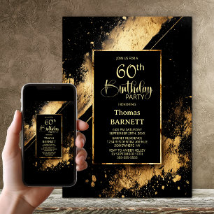 Black and Gold 60th Birthday Party Invitation