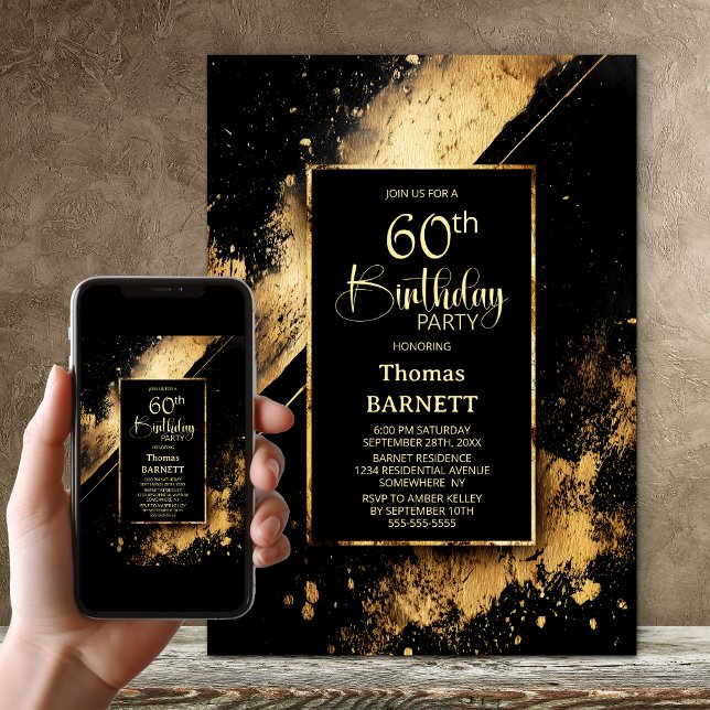 Black and Gold 60th Birthday Party Invitation (Creator Uploaded)