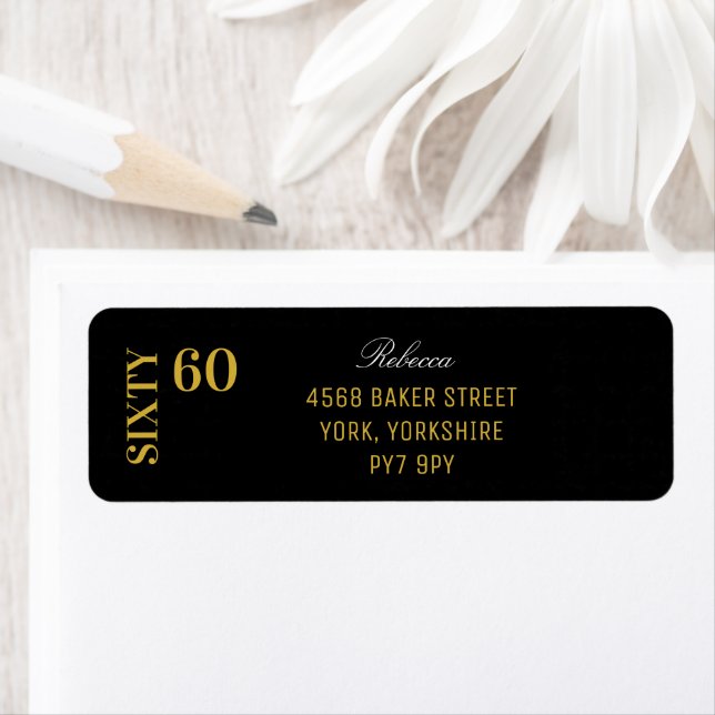 Black and Gold 60th Birthday Return Address  Label (Insitu)