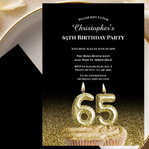 Black and Gold 65th Birthday Invitation For Him
